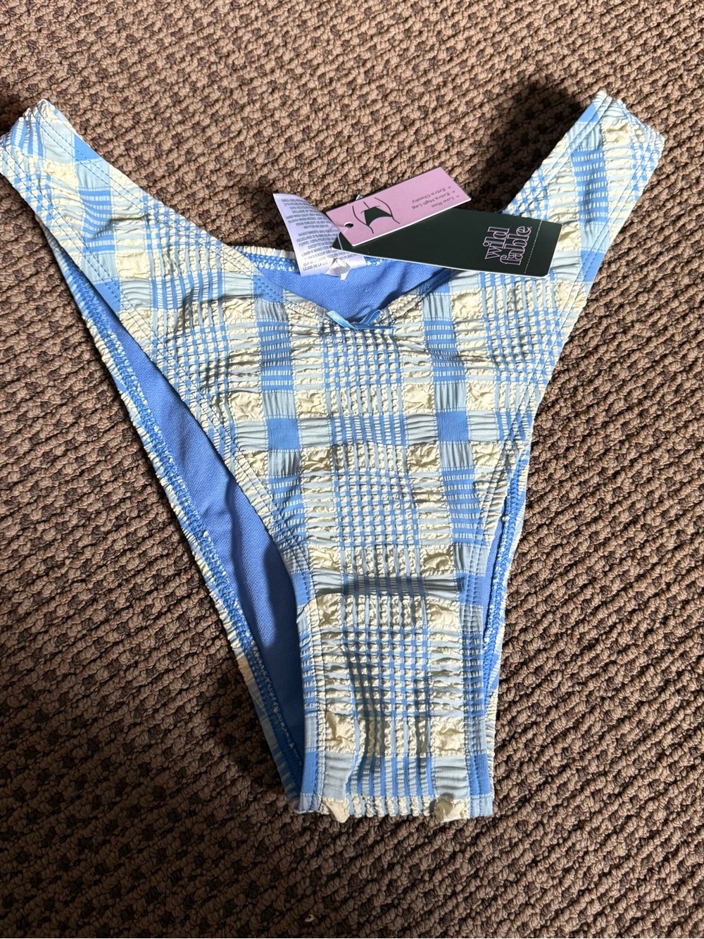 wild fable Blue and Cream Plaid High-Cut Bikini Bottoms